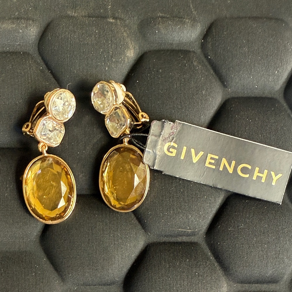 Givenchy Gold and Crystal Drop Earrings clip on !